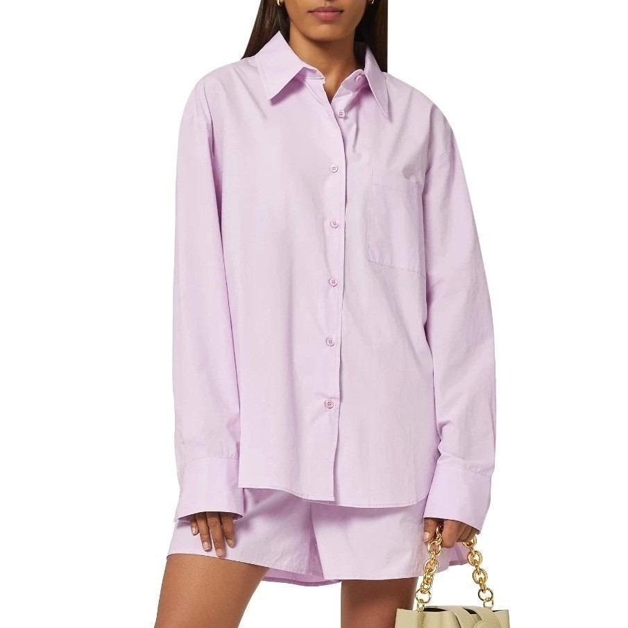 Frankie Shop Lui Organic Cotton Button Dress Shirt Women S Lilac Pink Oversized